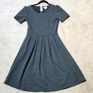 Lularoe Amelia dress with pockets, black and gray stripes